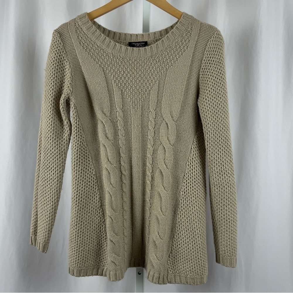 Hooked Up Large Cable Knit Neutral A Line Tunic Sweater Fall Winter Holiday
